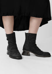 Textured Black Leather Round Toe Boot