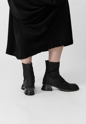 Textured Black Leather Round Toe Boot