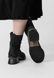 Textured Black Leather Round Toe Boot