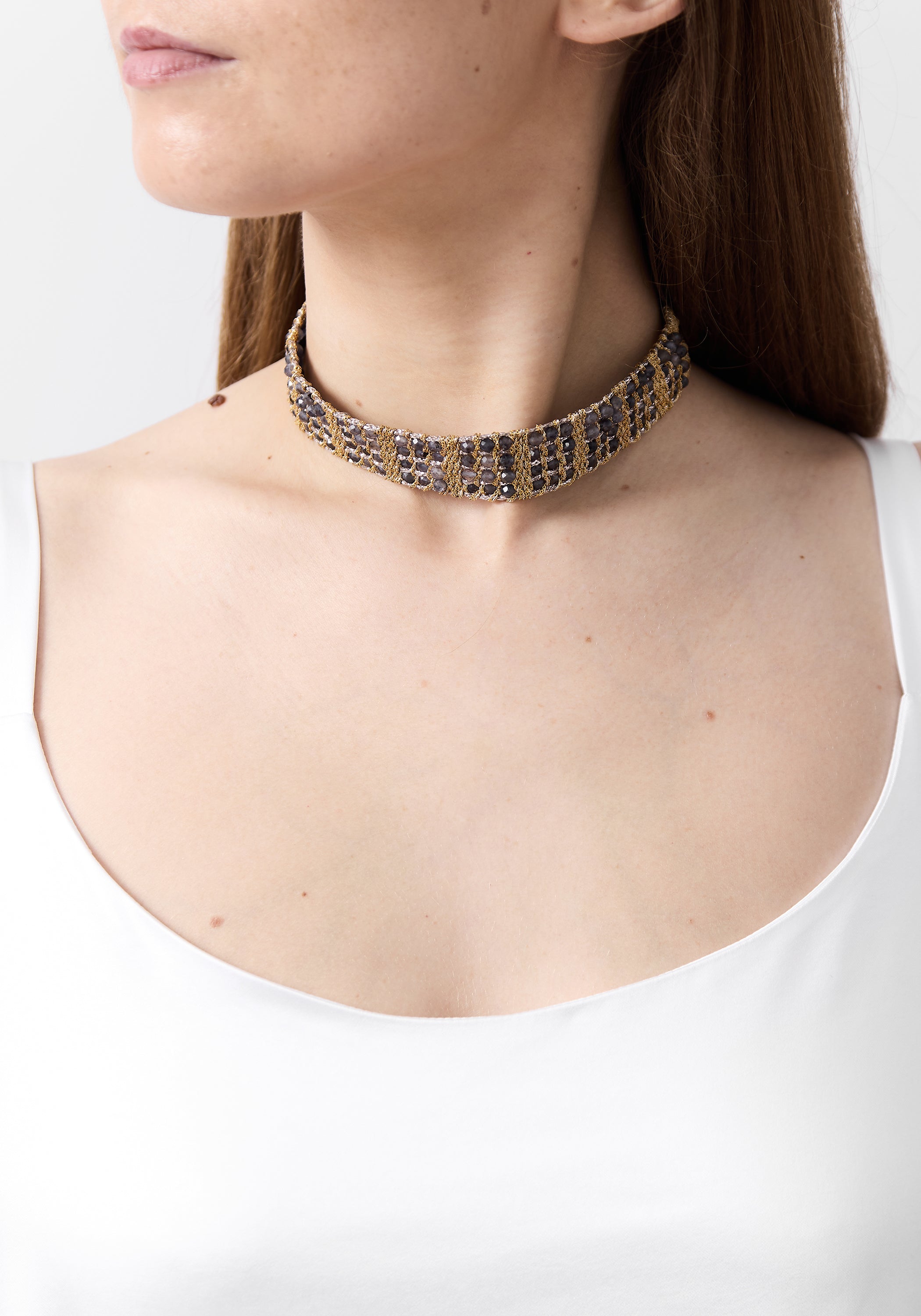 Gold Plated Woven Iolite Choker