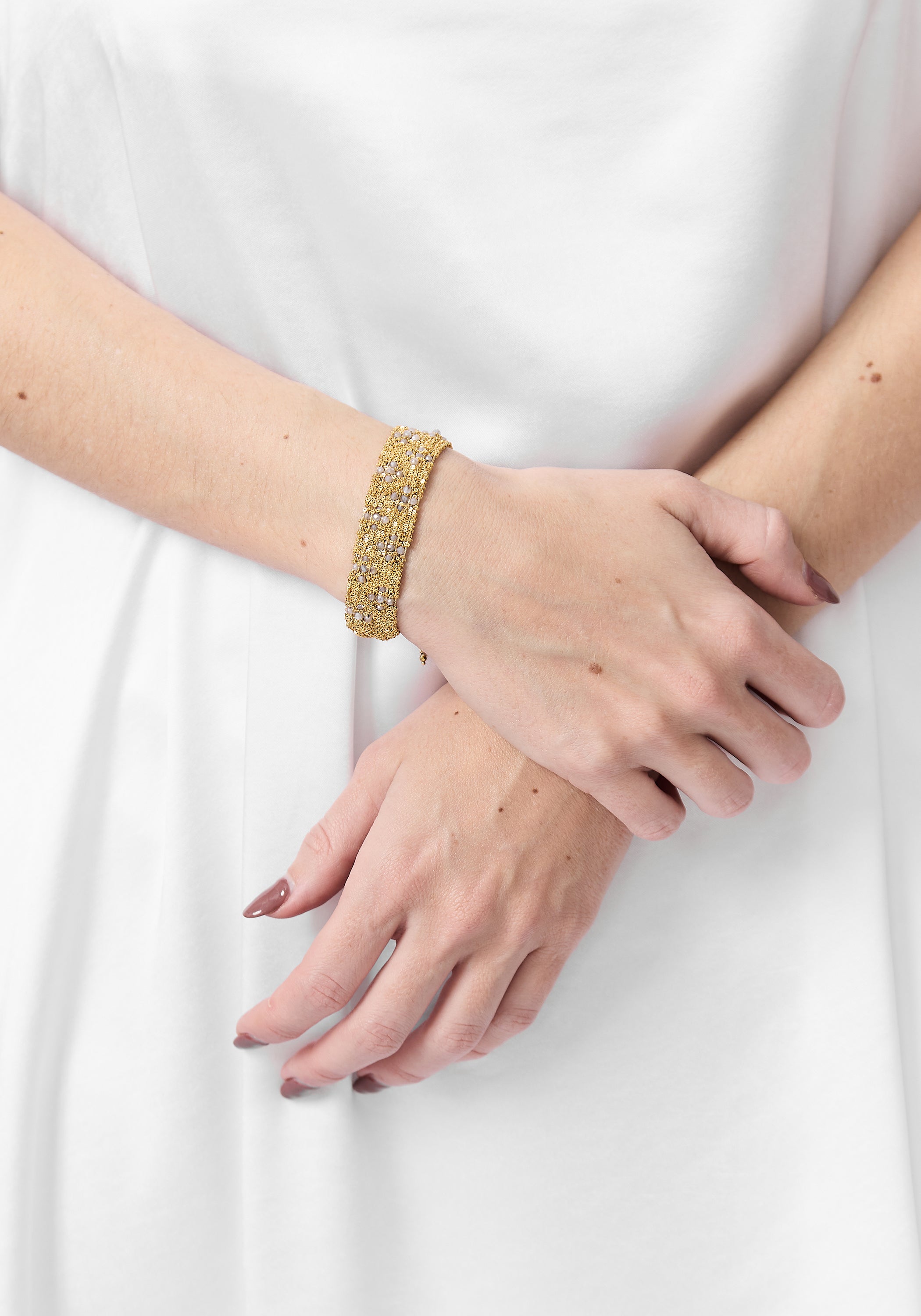 Gold Plated Woven Chain Mystic Moonstone Bracelet