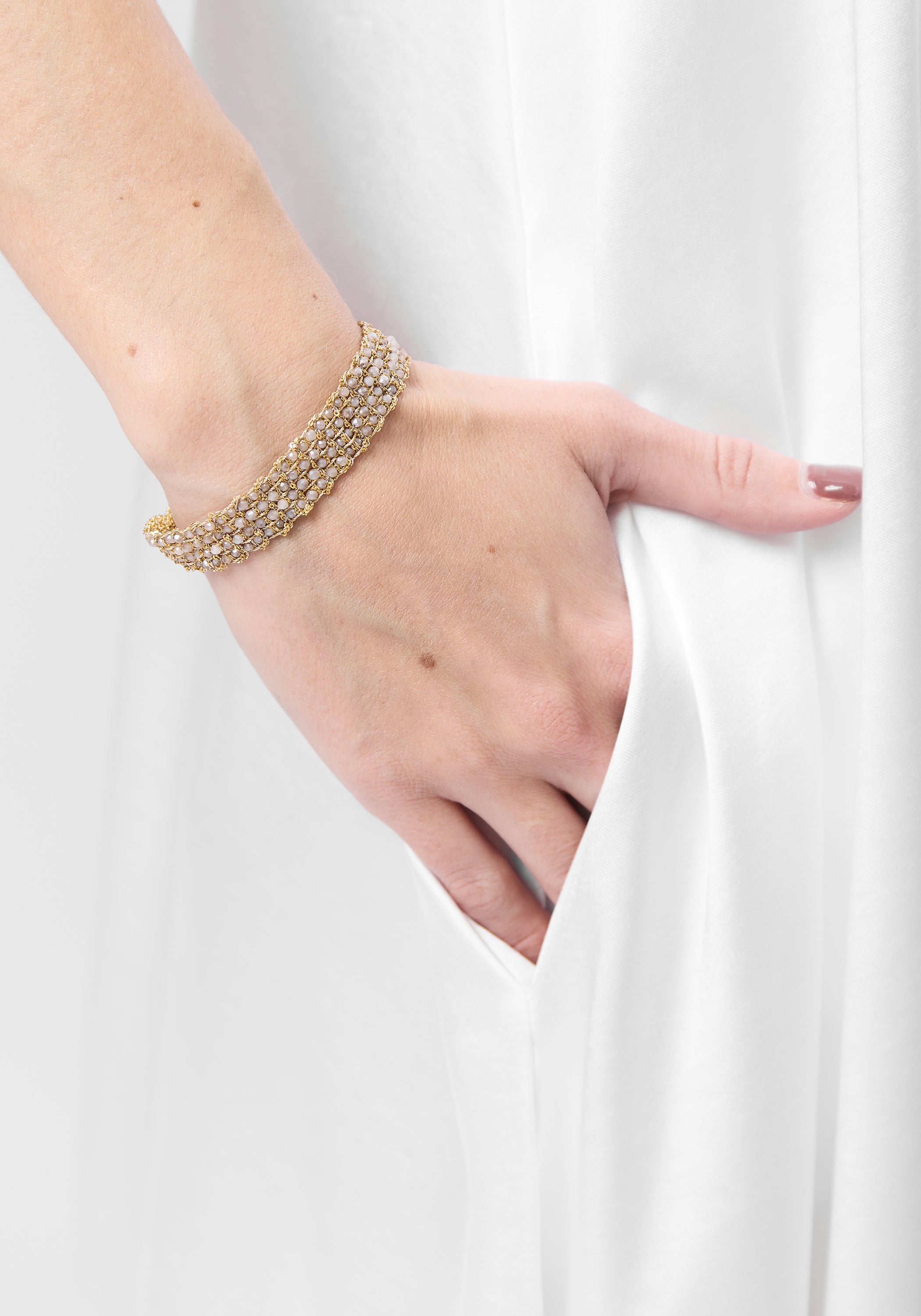 Gold Plated Woven Mystic Moonstone Bracelet