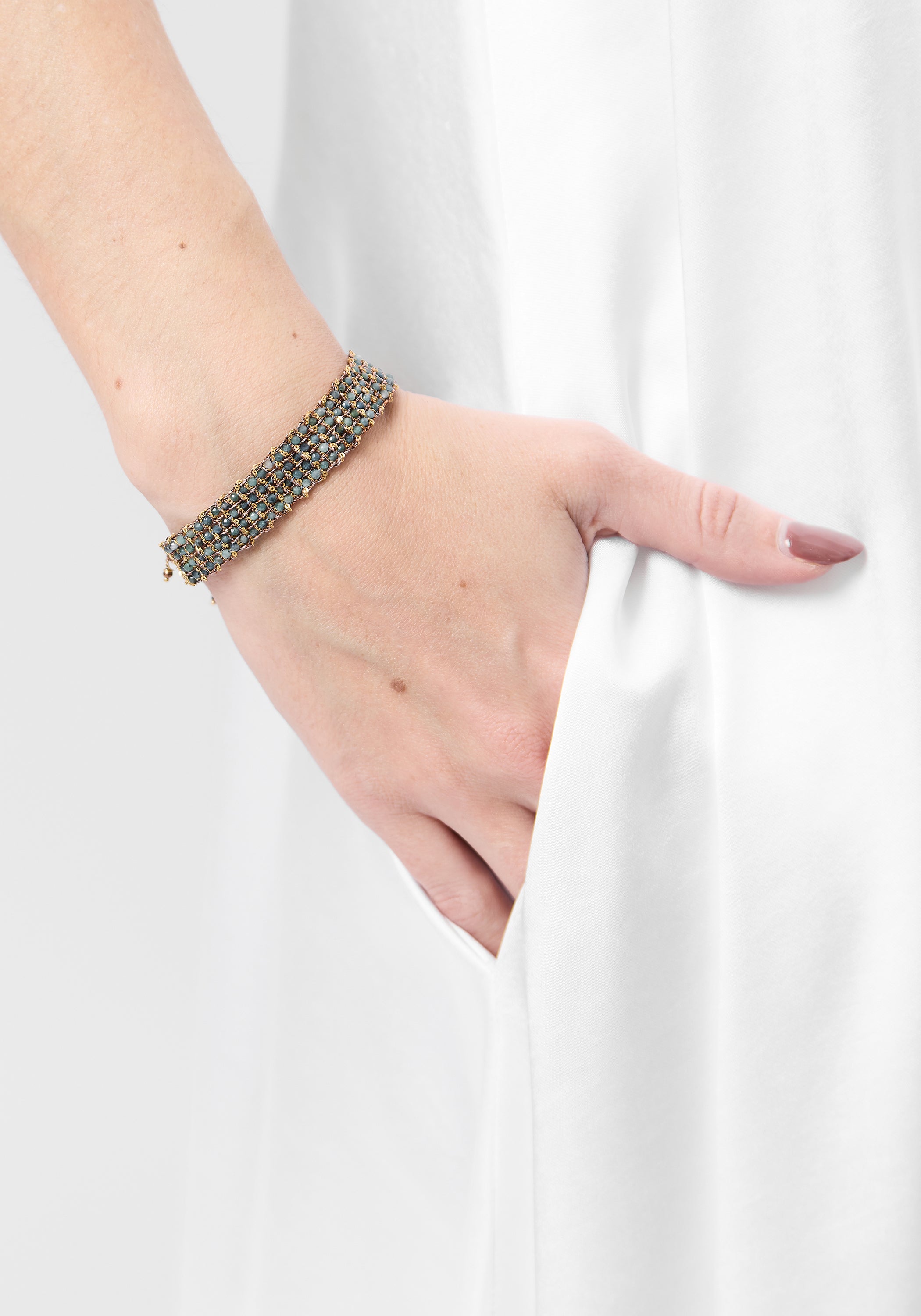 Gold Plated Woven Blue Tourmaline Bracelet