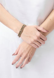 Gold Plated Woven Pyrite and Tourmalated Quartz Bracelet