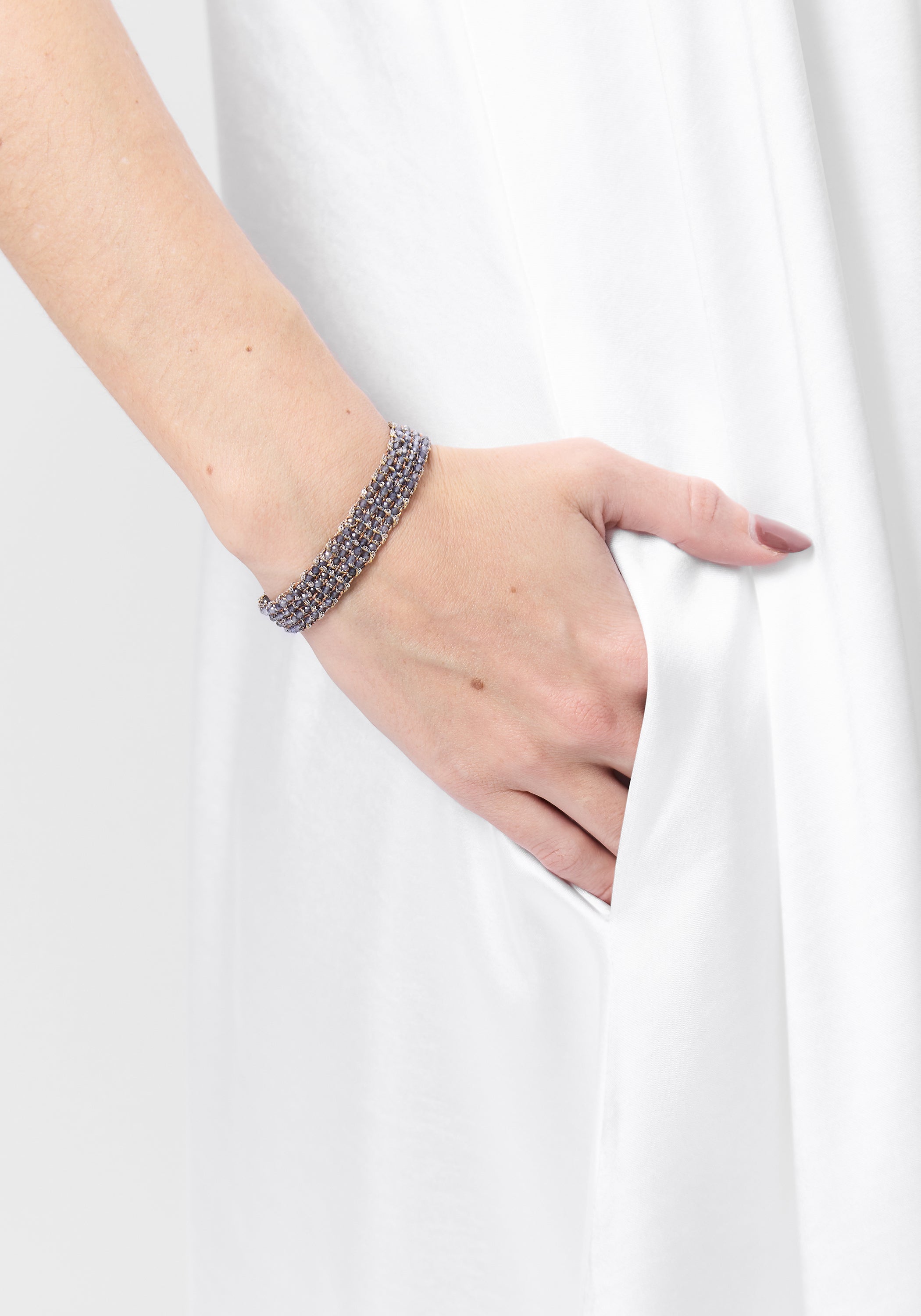 Rhodium Plated Woven Iolite Bracelet
