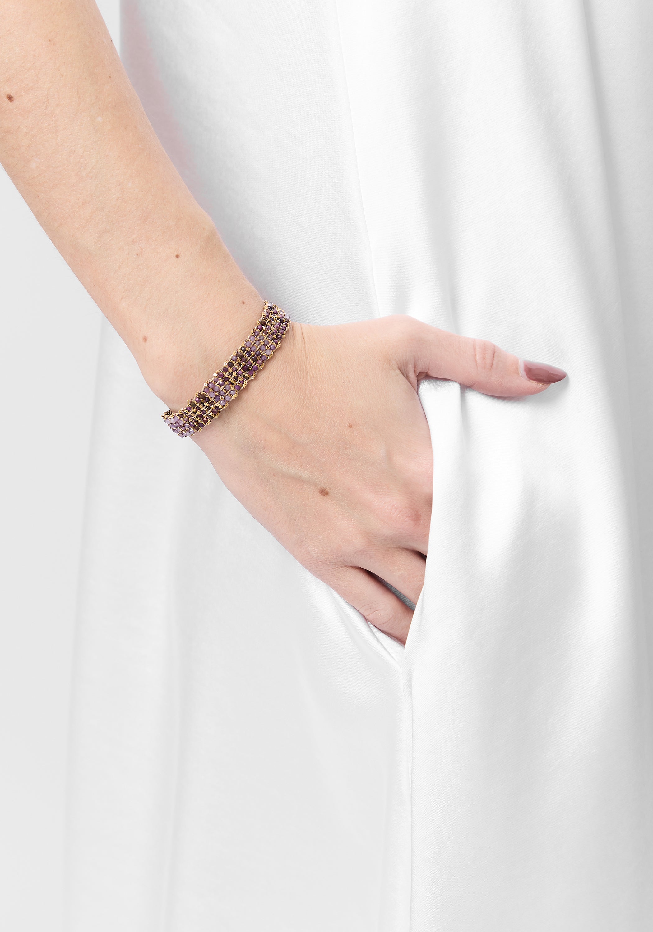 Gold Plated Woven Amethyst and Serpentine Bracelet