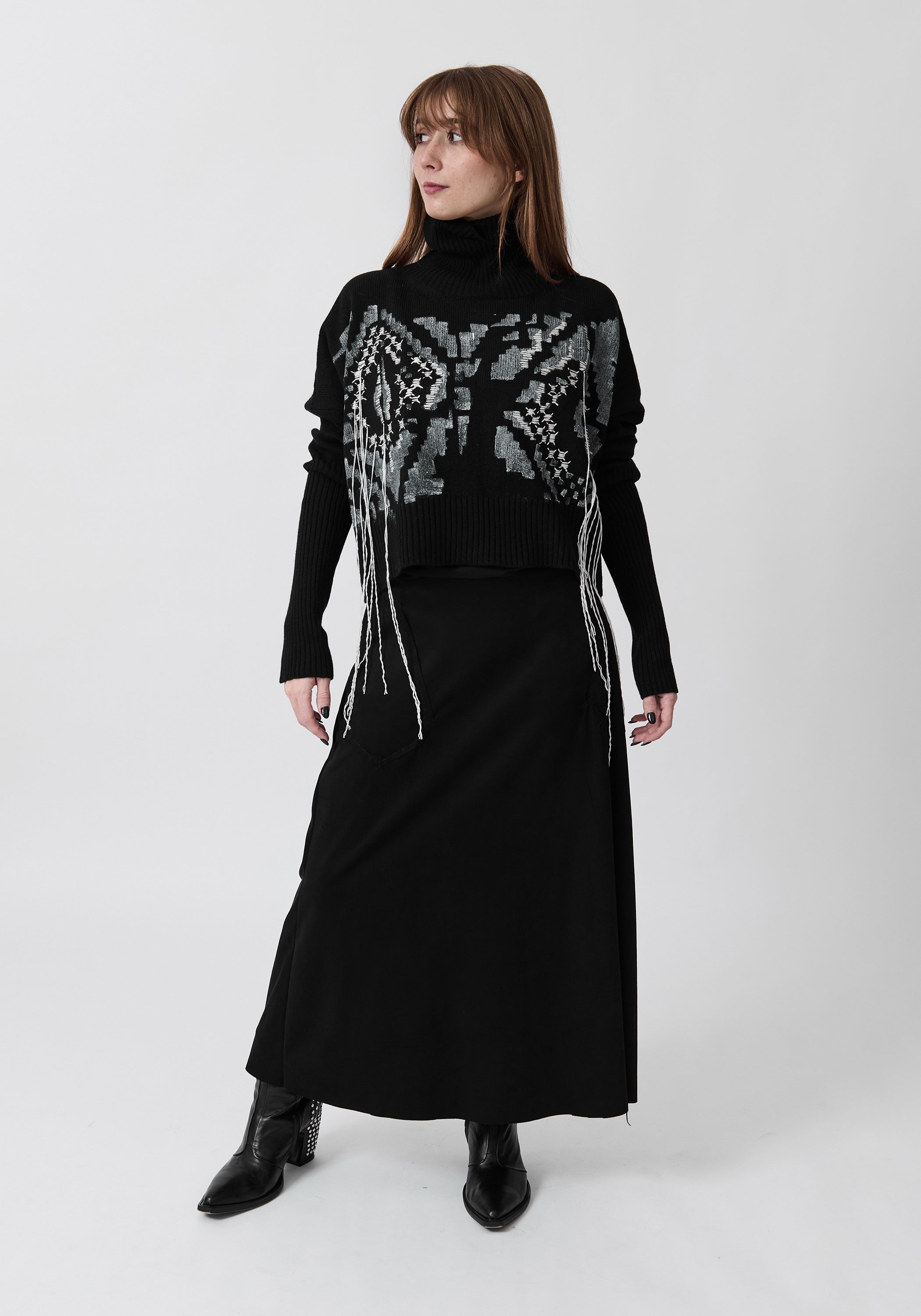 Bina Hand Painted and Embroidered Wool and Cashmere Blend Turtleneck