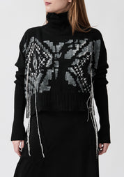 Bina Hand Painted and Embroidered Wool and Cashmere Blend Turtleneck