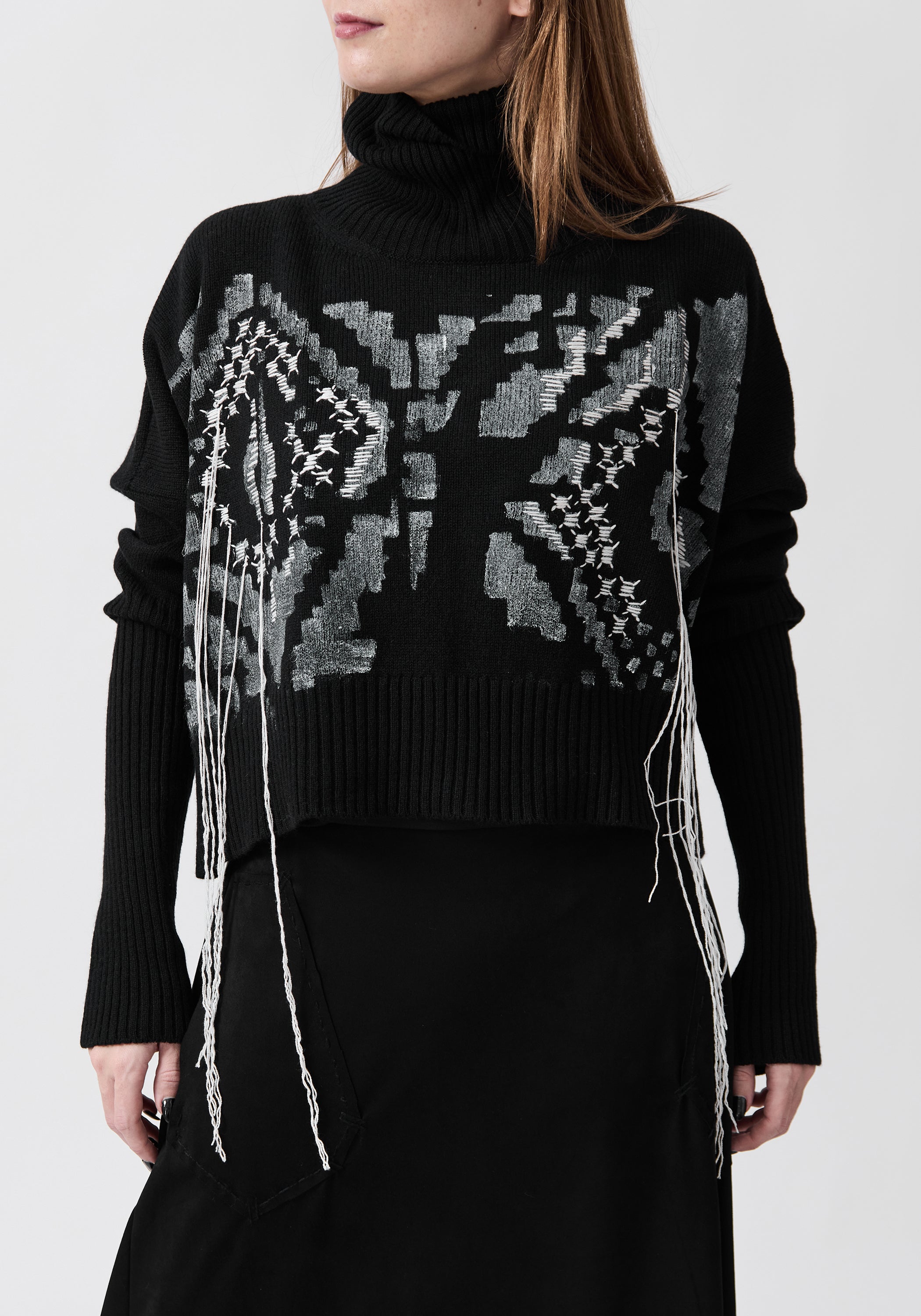 Bina Hand Painted and Embroidered Wool and Cashmere Blend Turtleneck