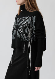 Bina Hand Painted and Embroidered Wool and Cashmere Blend Turtleneck
