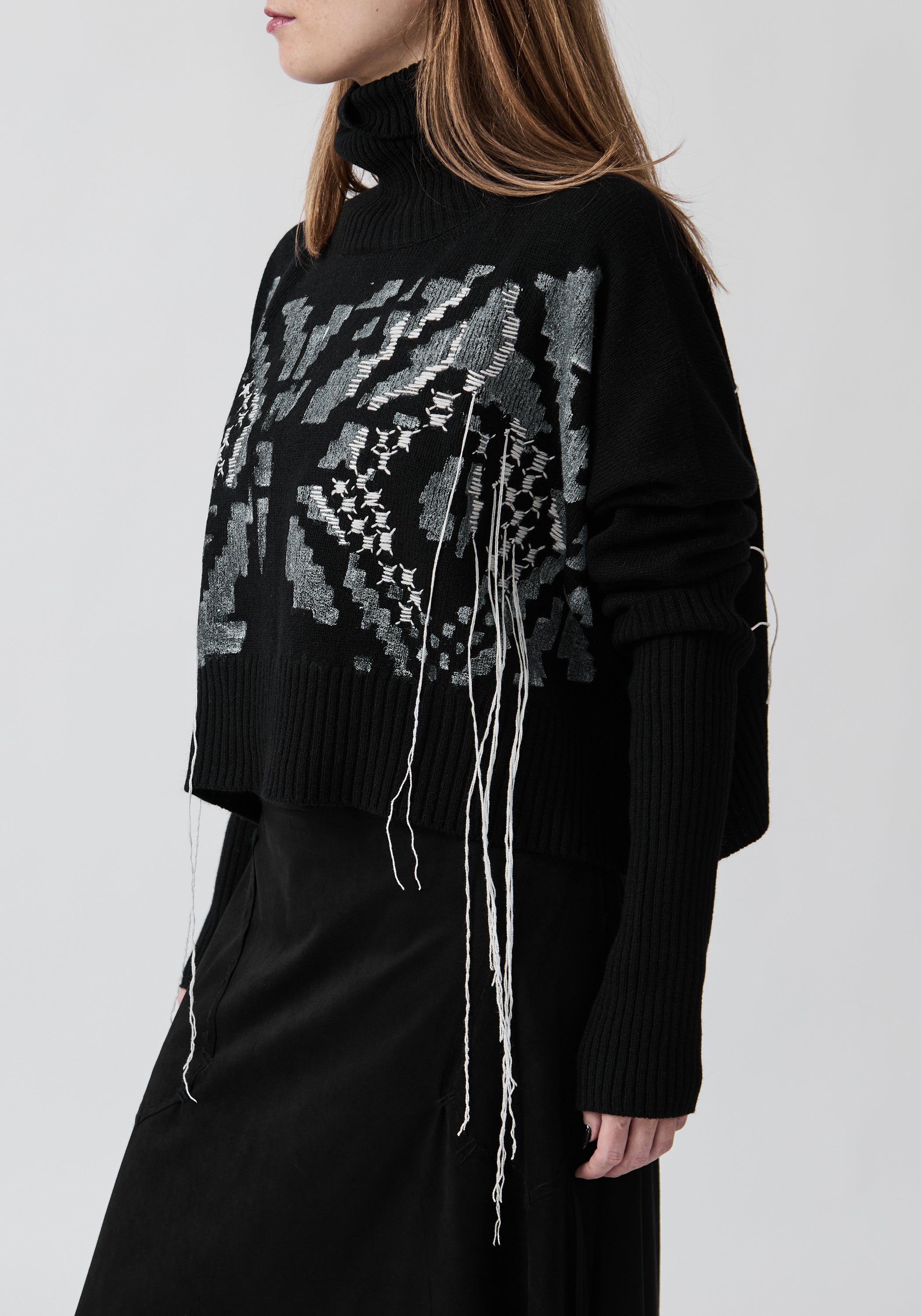 Bina Hand Painted and Embroidered Wool and Cashmere Blend Turtleneck