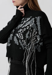 Bina Hand Painted and Embroidered Wool and Cashmere Blend Turtleneck