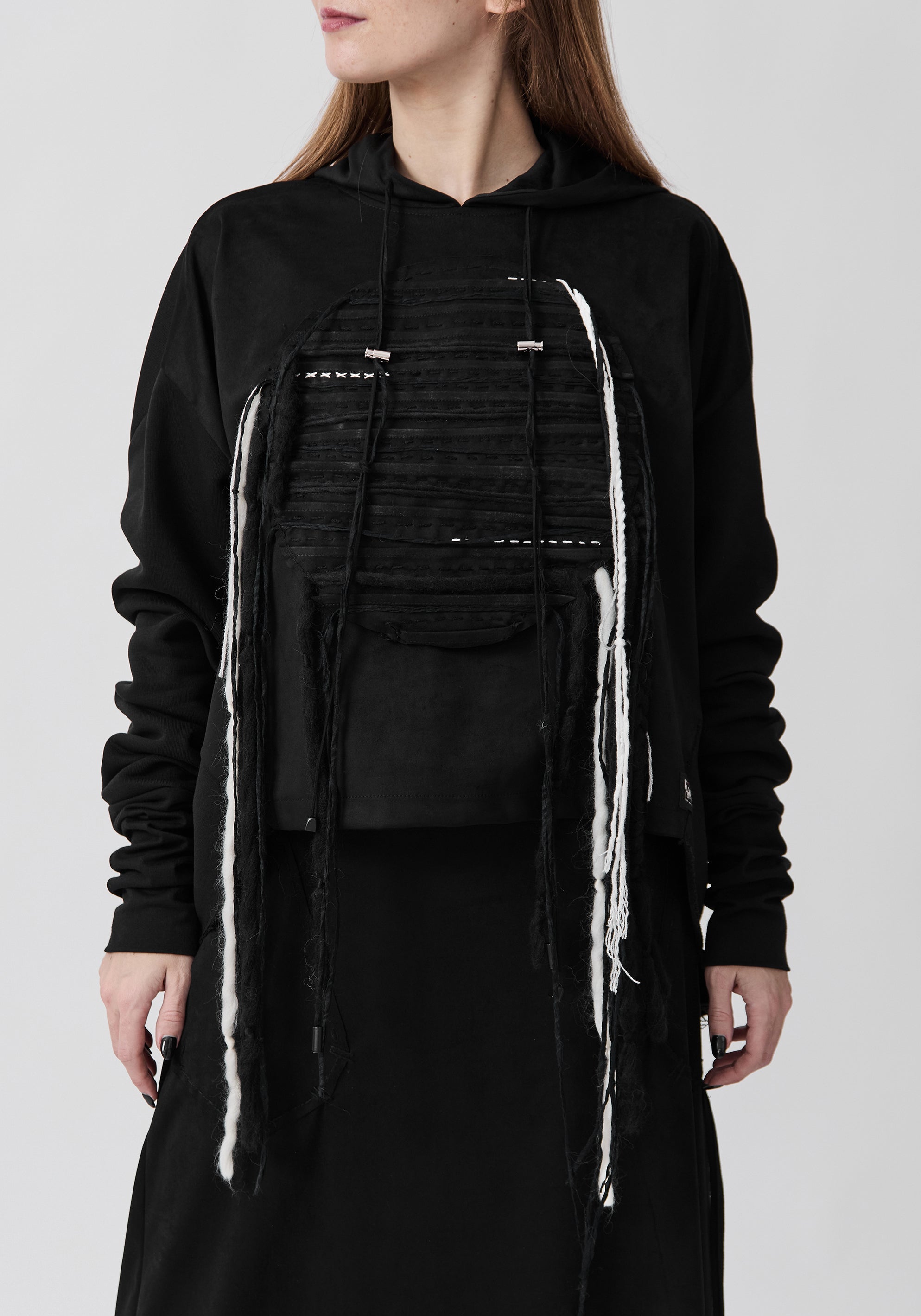 Hero Embroidered Faux Suede Hoodie
