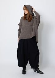 Edooh Asymmetric Oversized Wool Blend Knit Hoodie