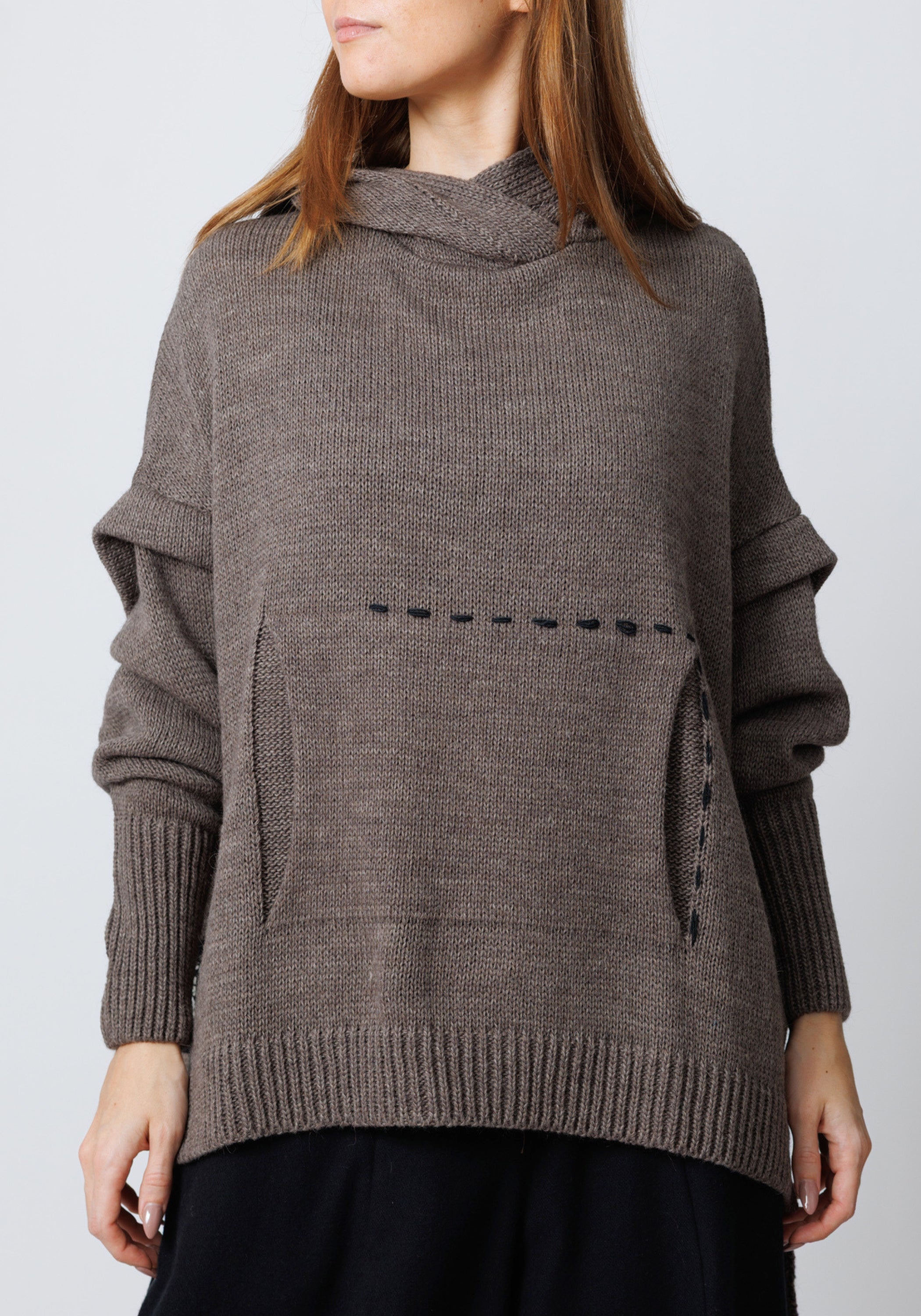 Edooh Asymmetric Oversized Wool Blend Knit Hoodie