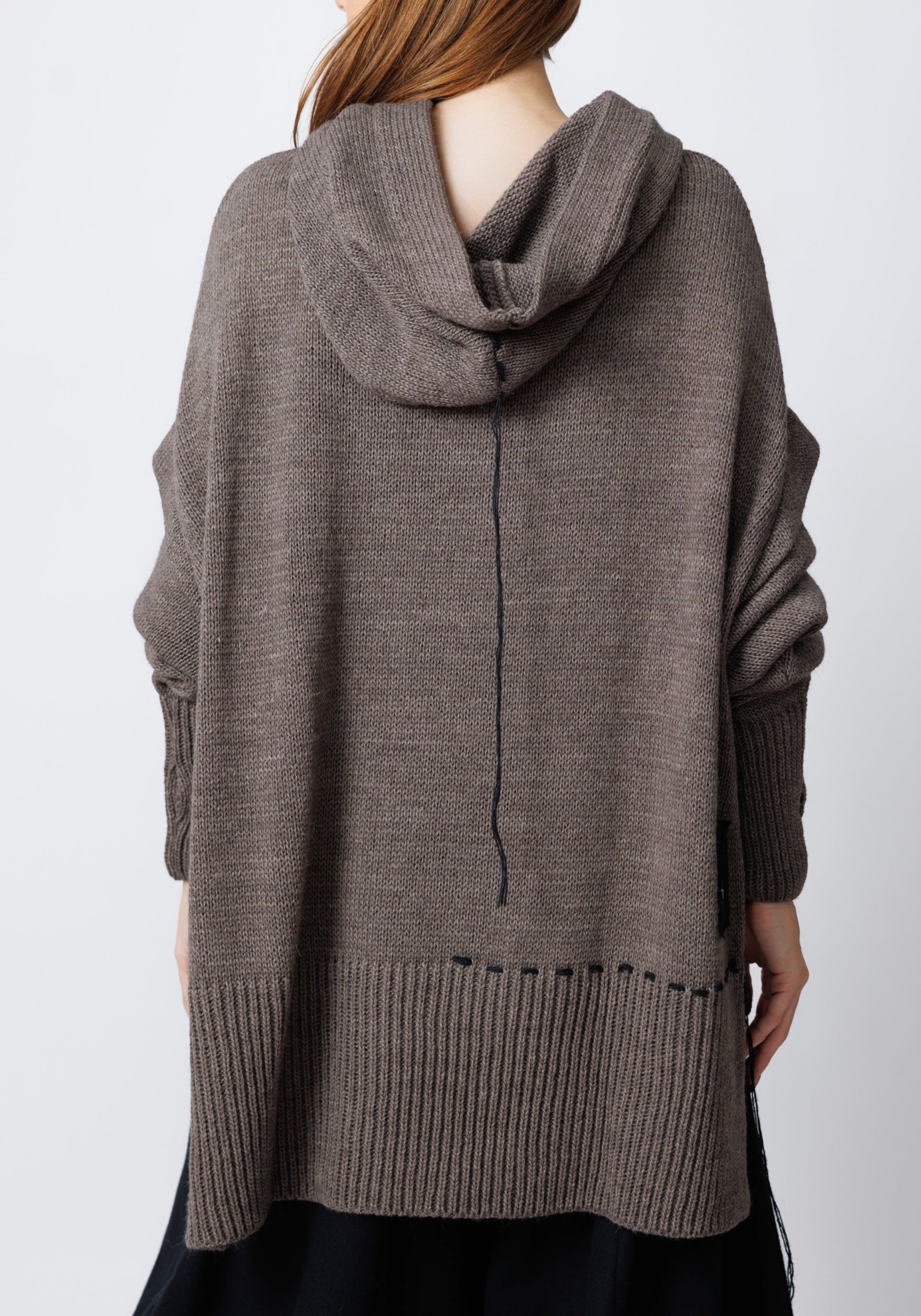 Edooh Asymmetric Oversized Wool Blend Knit Hoodie