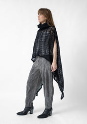 Asymmetric High Neck Open Knit Mohair Blend Tunic