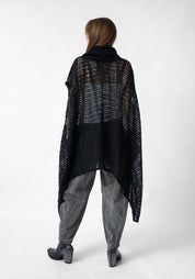 Asymmetric High Neck Open Knit Mohair Blend Tunic