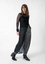 Asymmetric High Neck Sheer Mesh Tunic