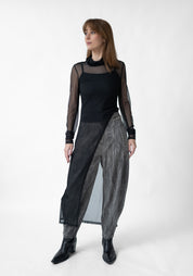 Asymmetric High Neck Sheer Mesh Tunic