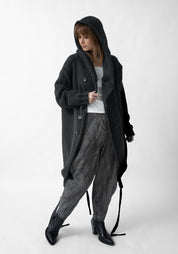 Oversized Hooded Long Knit Wool Blend Cardigan
