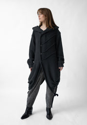 Oversized Hooded Long Knit Wool Blend Cardigan