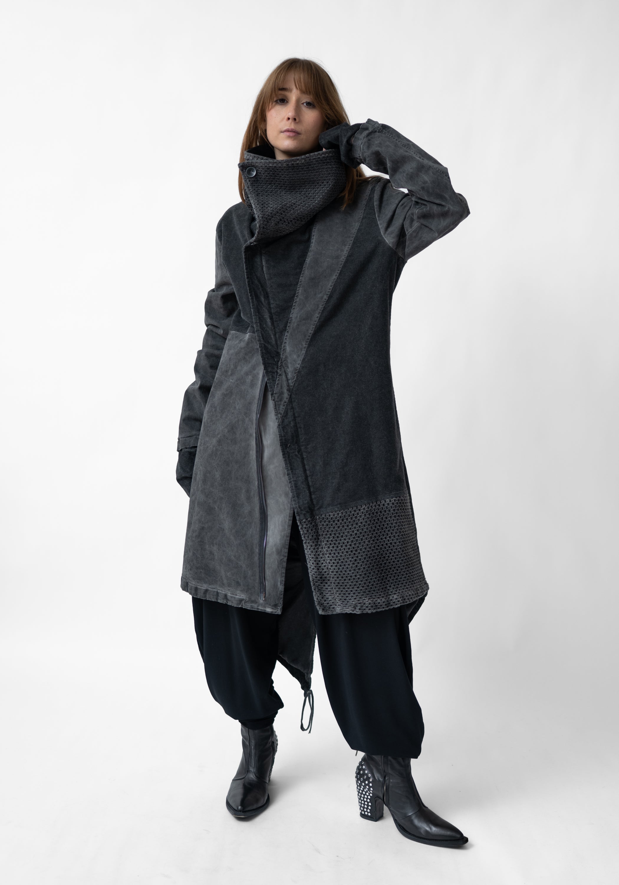 Oversized Knit Panels High Neck Jacket