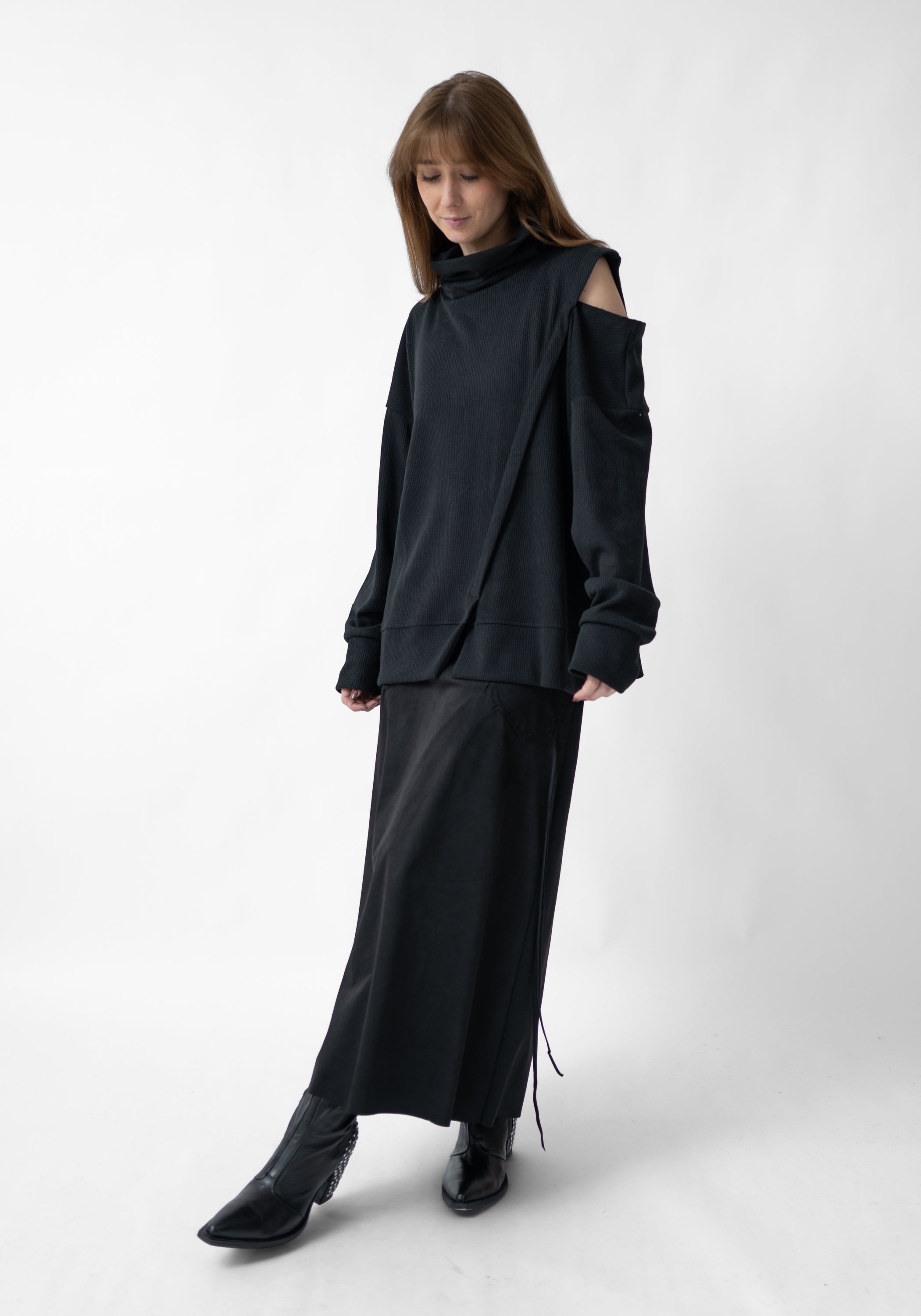 Eridani High Neck Oversized Cut-Out Detail Ribbed Top