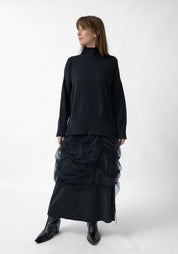 Lesath High Neck Cashmere and Wool Blend Sweater With Tulle