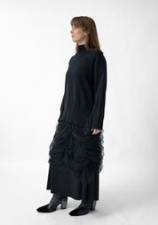Lesath High Neck Cashmere and Wool Blend Sweater With Tulle