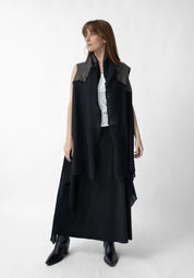 Aliya Ribbed Laser Etched Leather and Wool Blend Vest