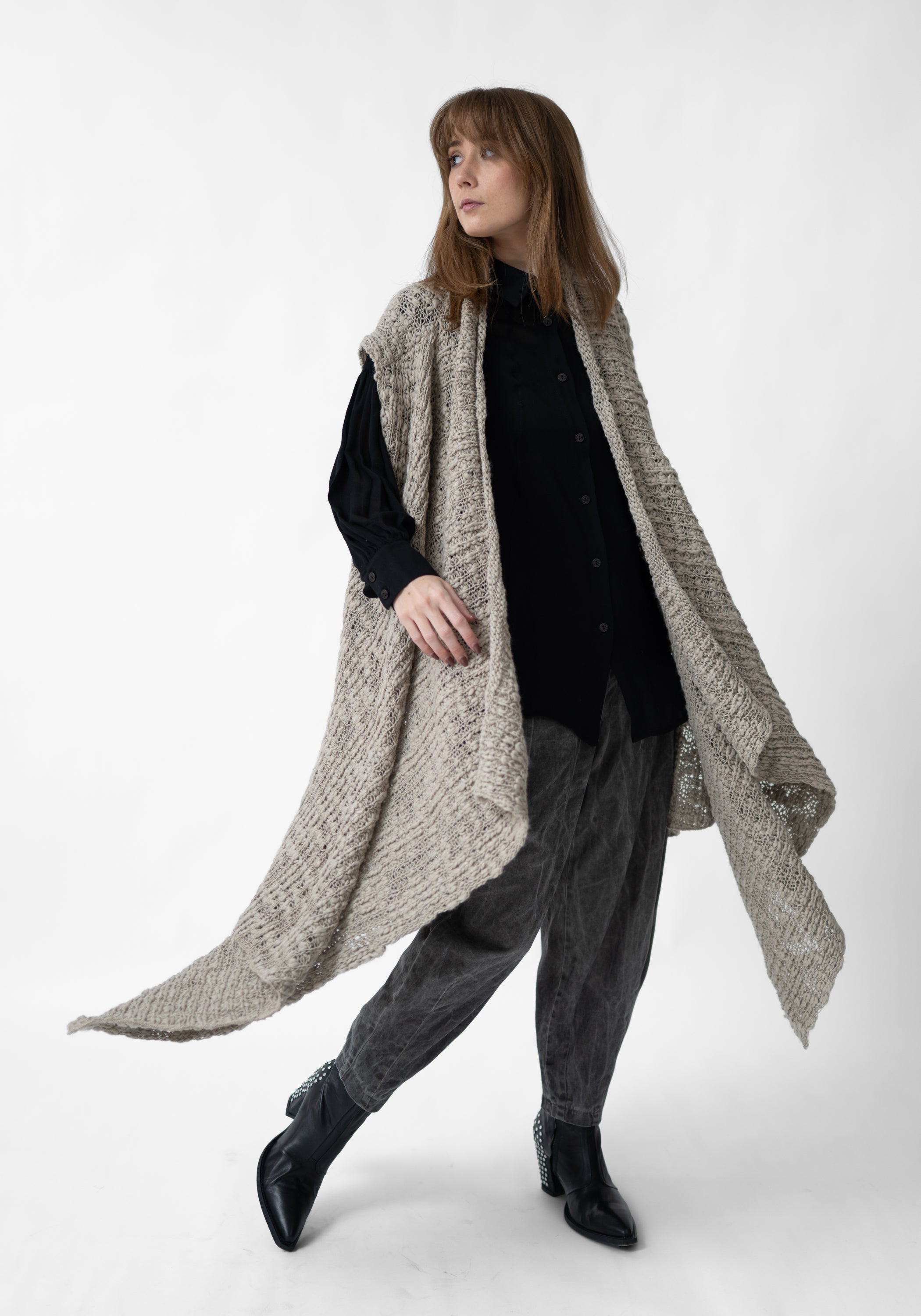 Asymmetric Long Wool Blend Knit Vest