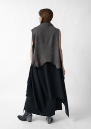 Aliya Ribbed Laser Etched Leather and Wool Blend Vest