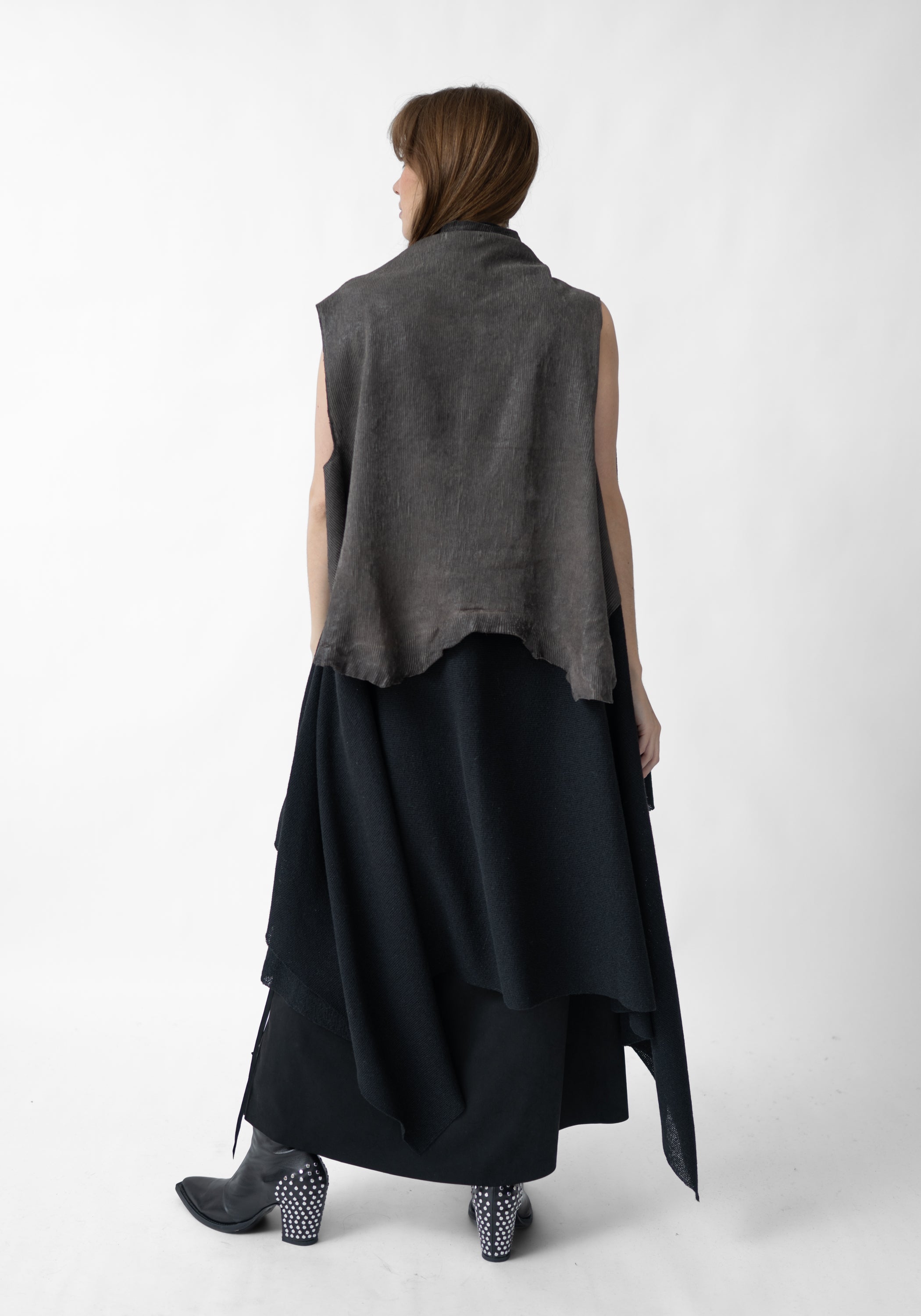 Aliya Ribbed Laser Etched Leather and Wool Blend Vest