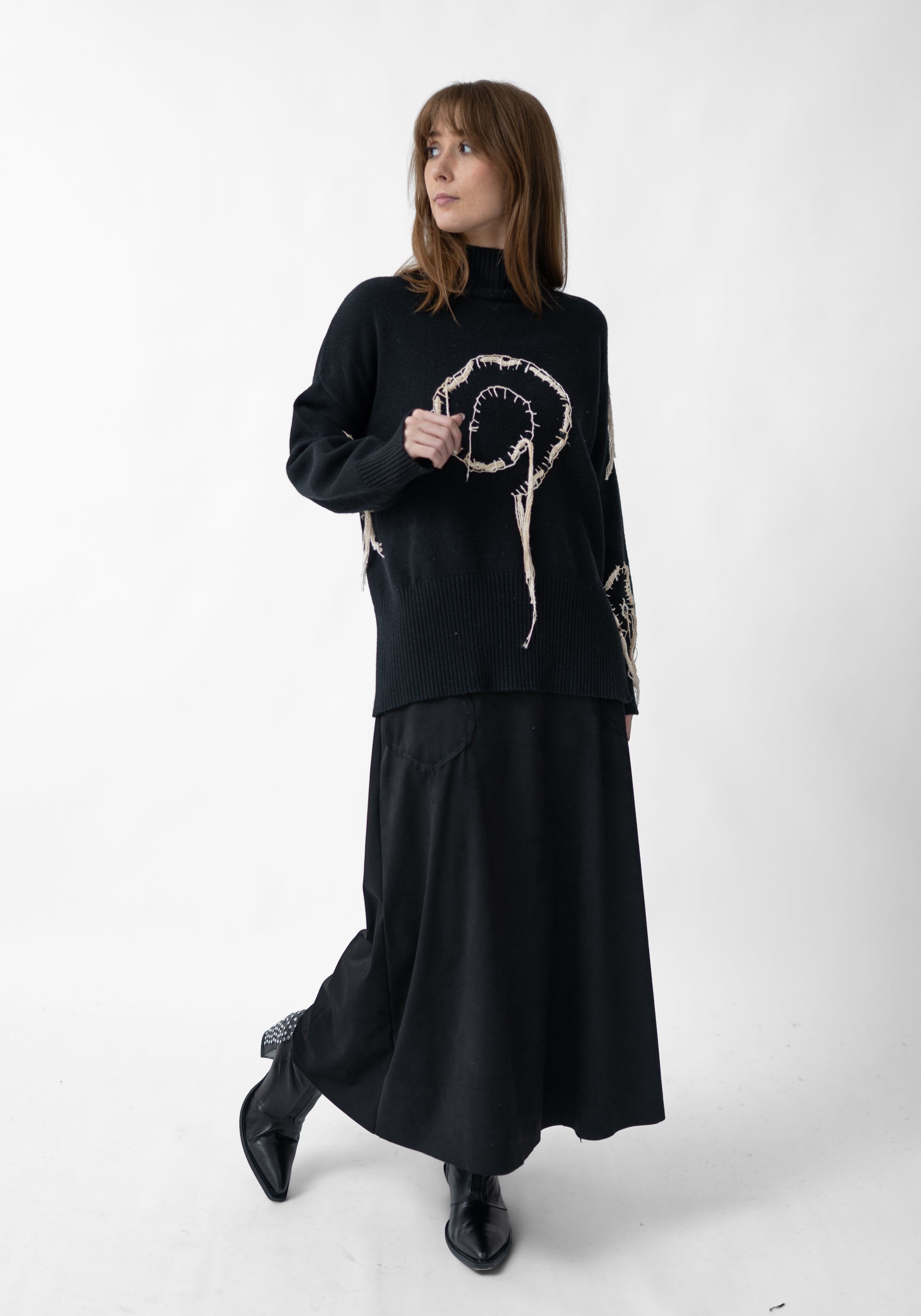 Frumin Hand Stitched Cashmere and Wool Blend Pullover