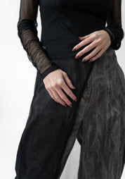 Asymmetric High Neck Sheer Mesh Tunic
