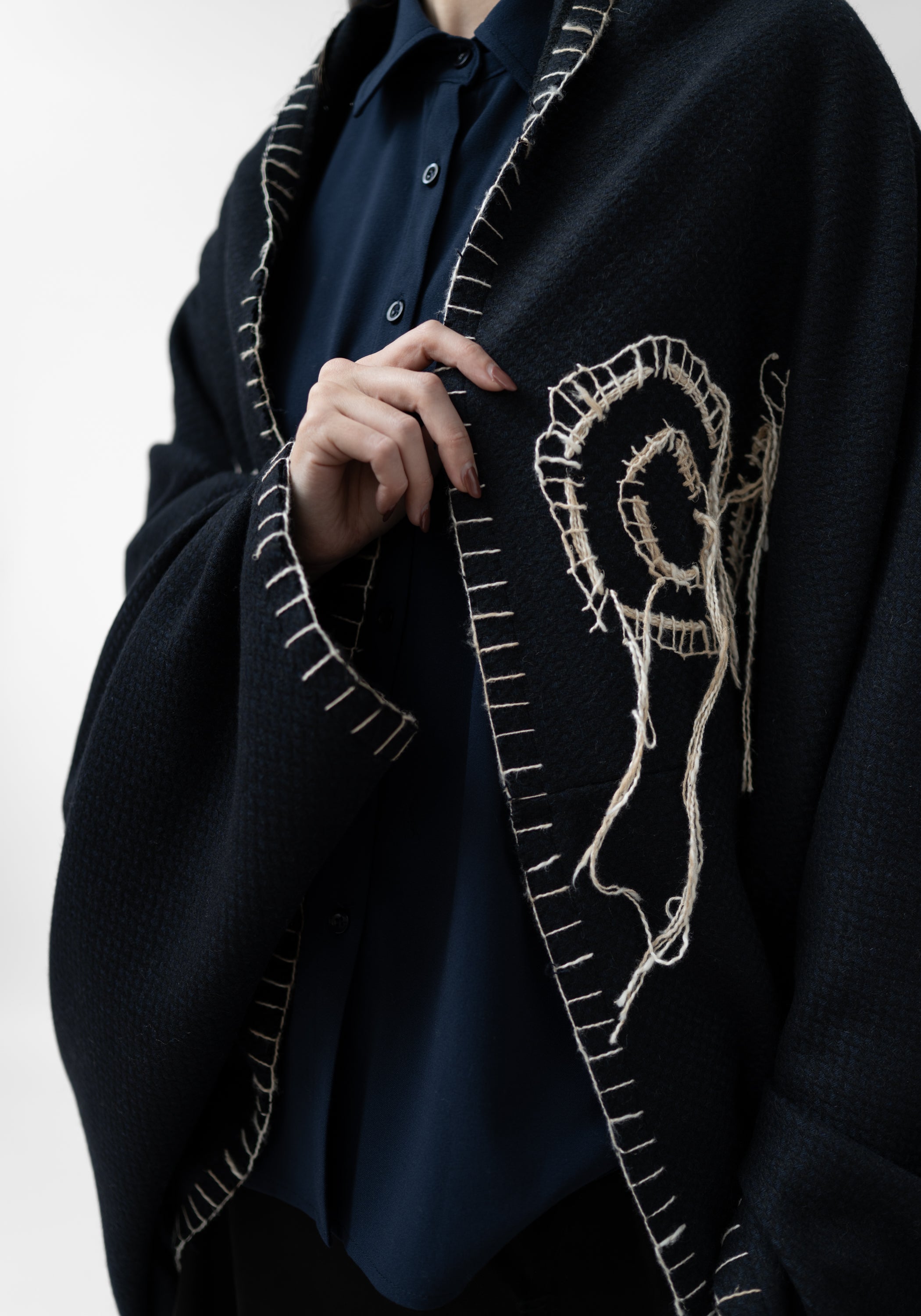 Fornis Oversized Drop Shoulder Hand Stitched Wool Blend Jacket
