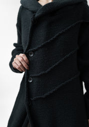 Oversized Hooded Long Knit Wool Blend Cardigan