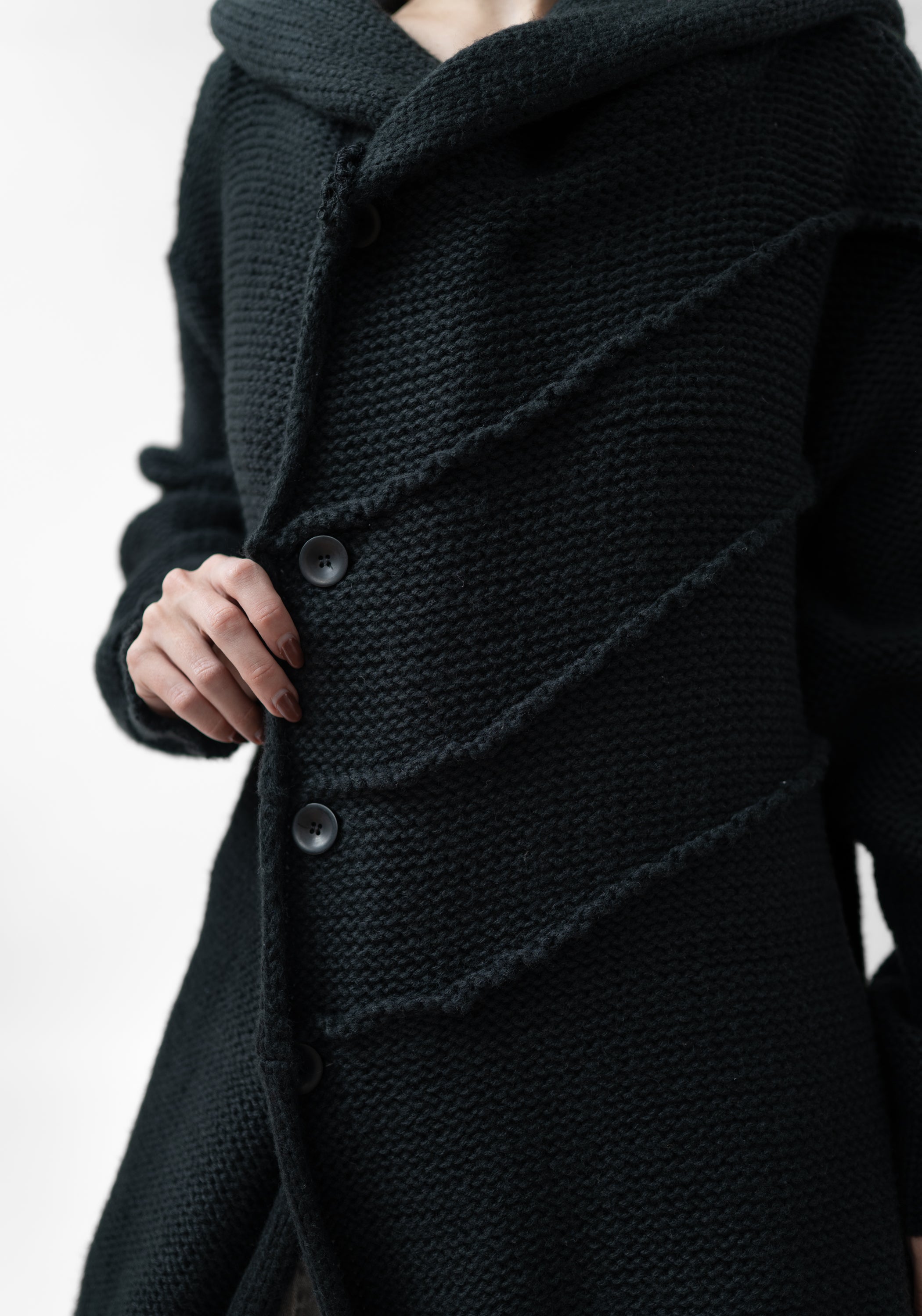 Oversized Hooded Long Knit Wool Blend Cardigan
