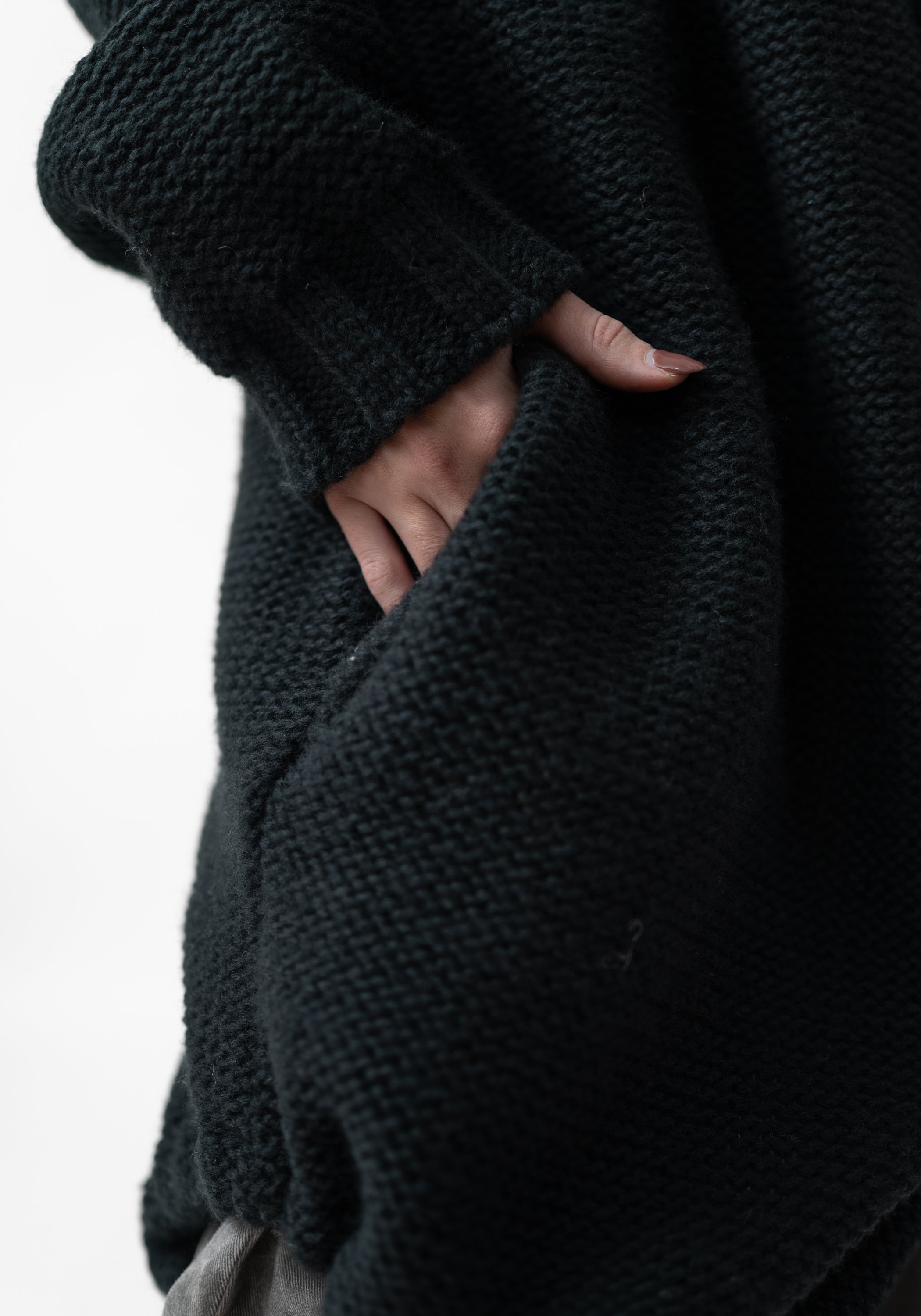 Oversized Hooded Long Knit Wool Blend Cardigan