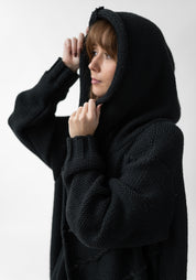 Oversized Hooded Long Knit Wool Blend Cardigan