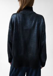 Mainar High Neck Foiled Cashmere and Wool Blend Pullover