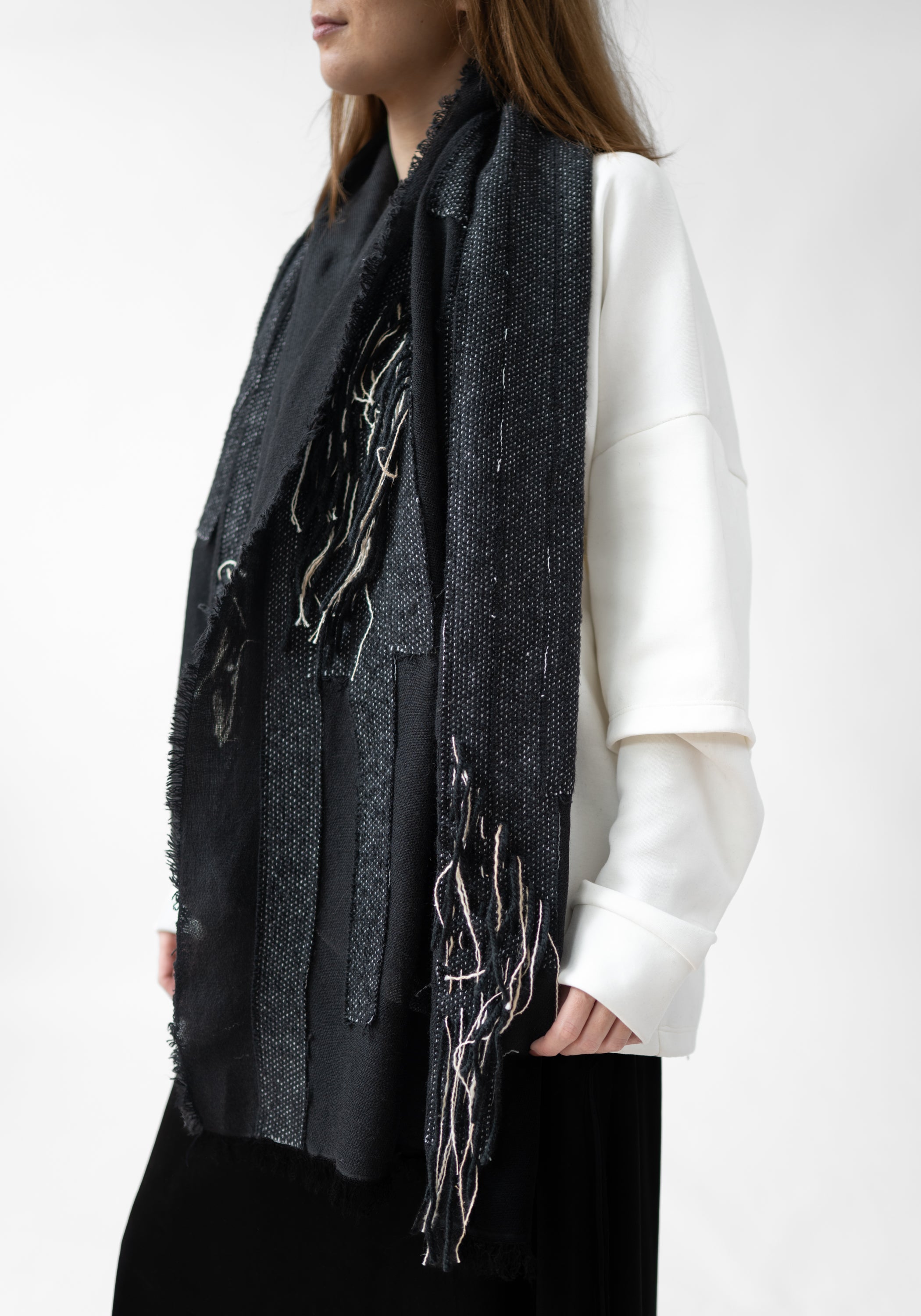 Gianfar Hand Stiched Black Wool Blend Scarf
