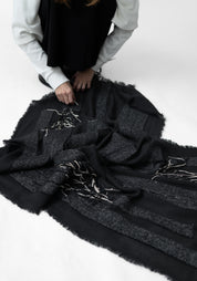 Gianfar Hand Stiched Black Wool Blend Scarf