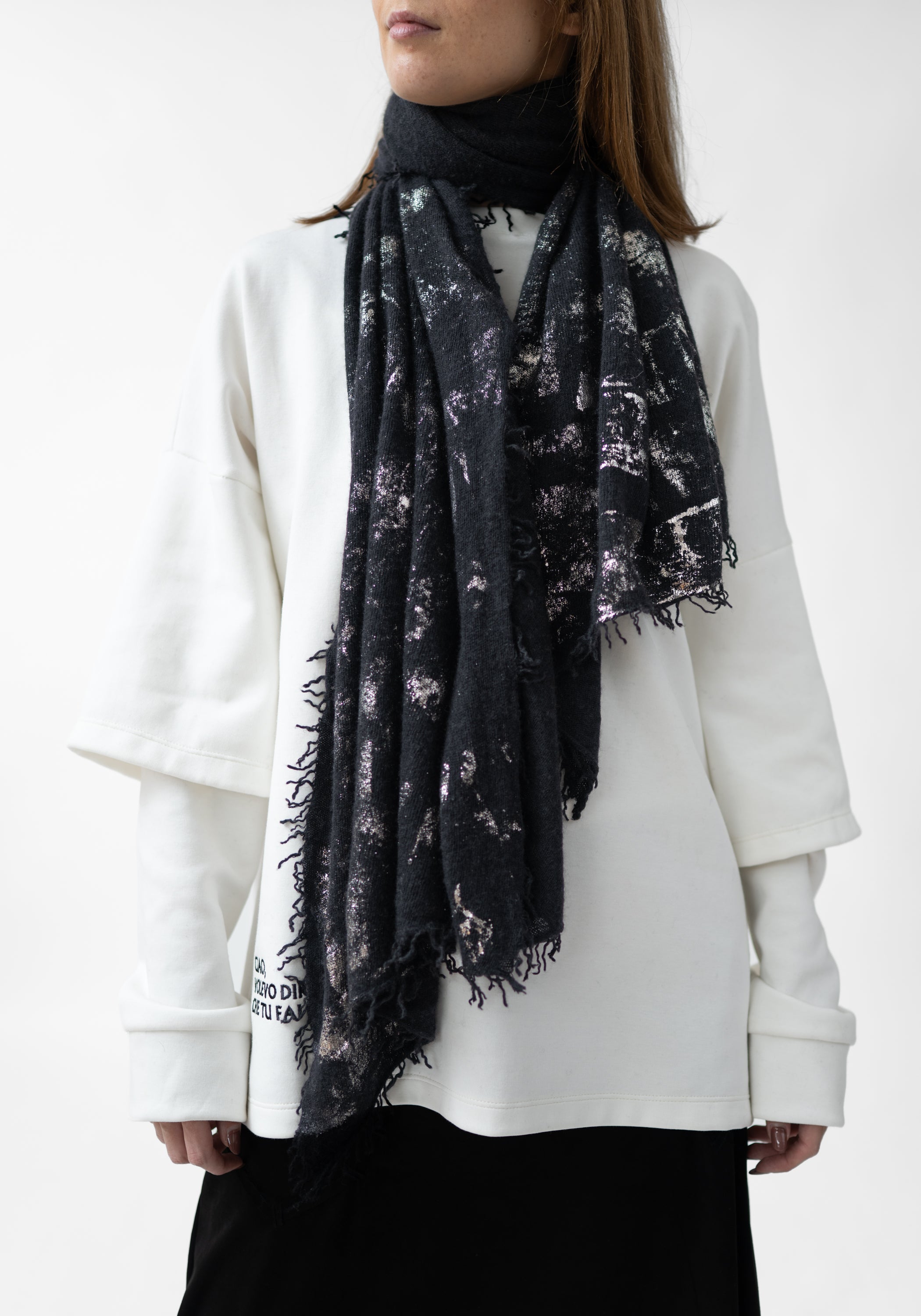 Nebraska Metallic Detail Black Wool Scarf