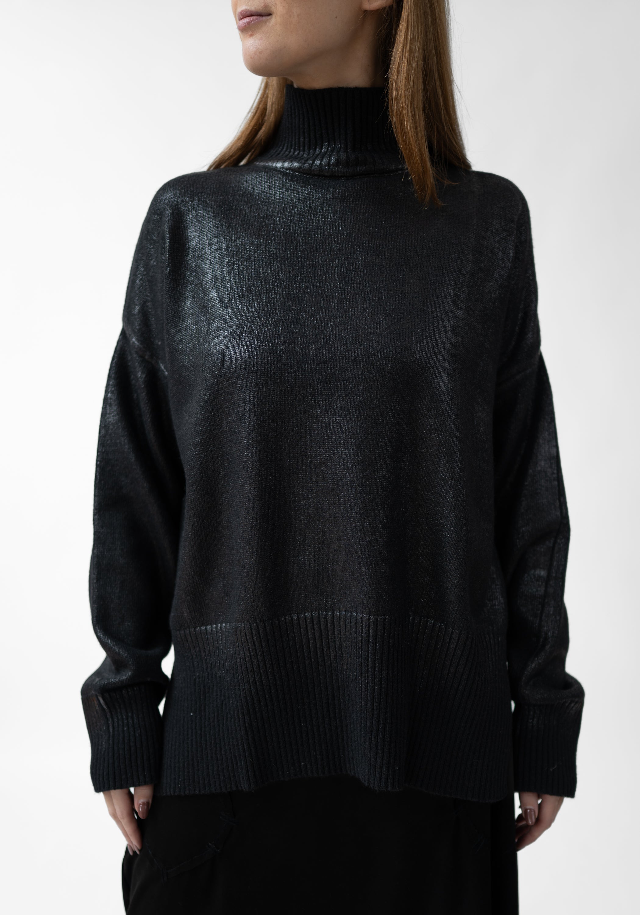 Mainar High Neck Foiled Cashmere and Wool Blend Pullover
