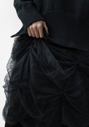 Lesath High Neck Cashmere and Wool Blend Sweater With Tulle