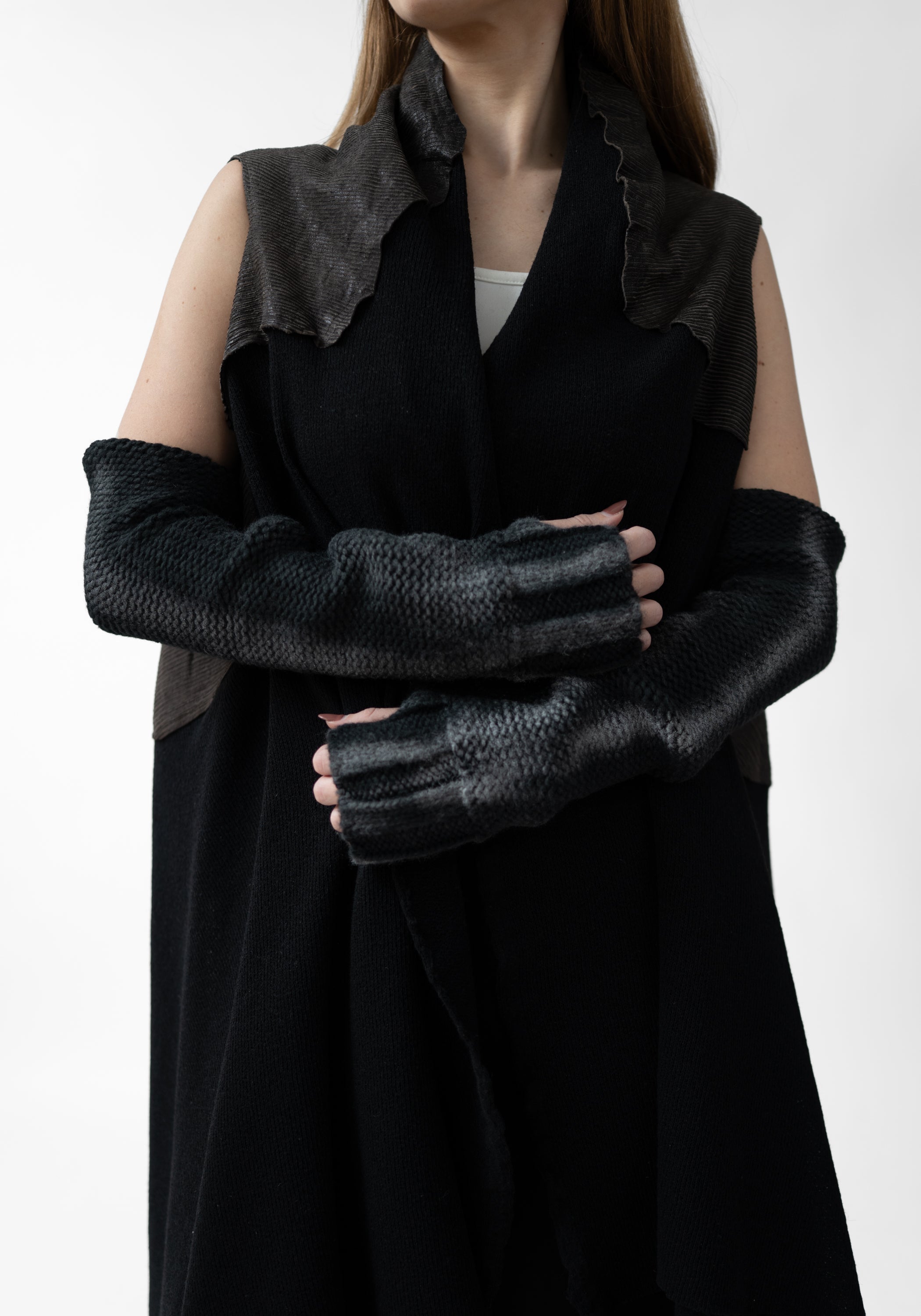 Long Fingerless Wool Blend Knit Gloves