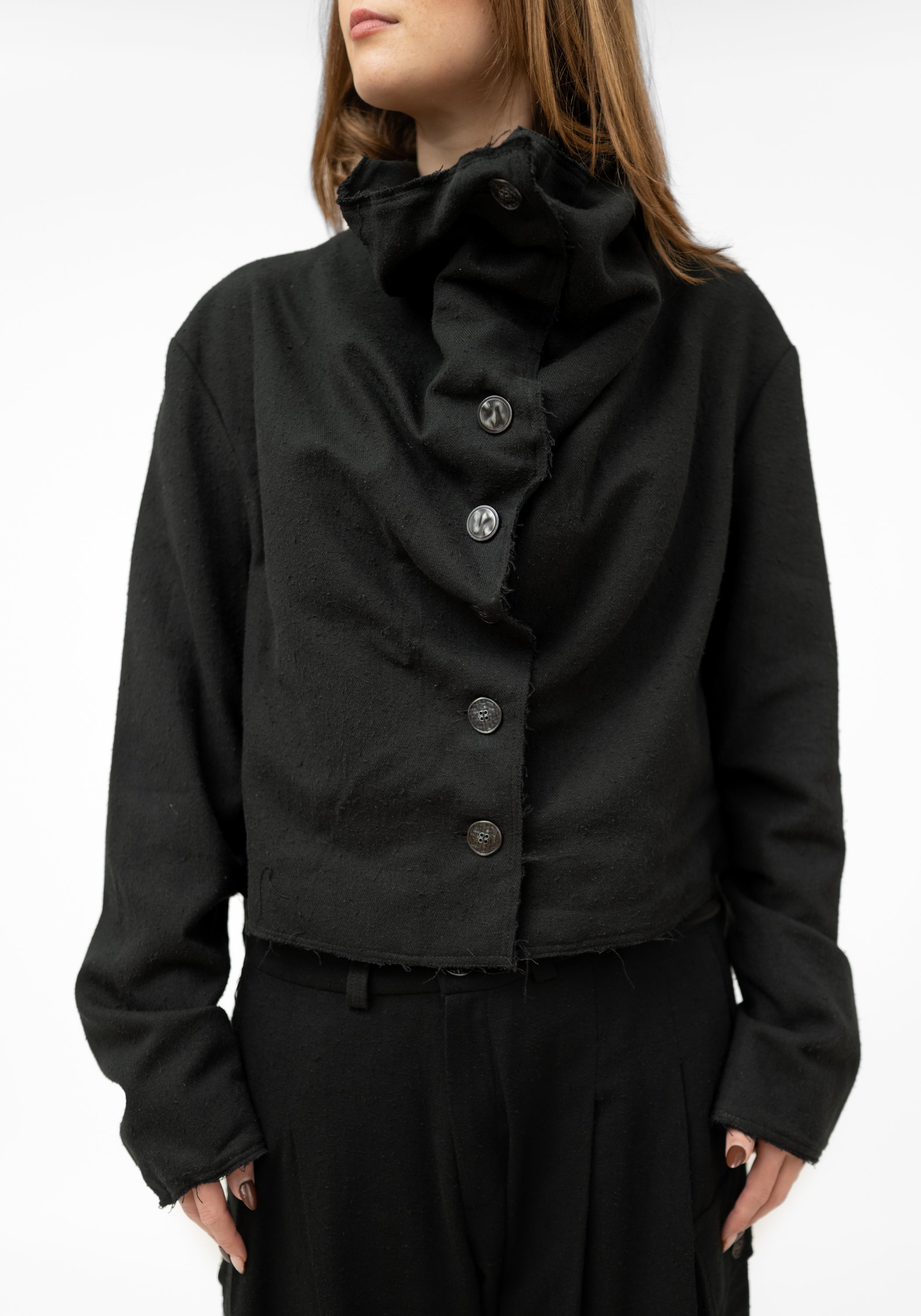 Wired Details Cropped Silk Blend Jacket