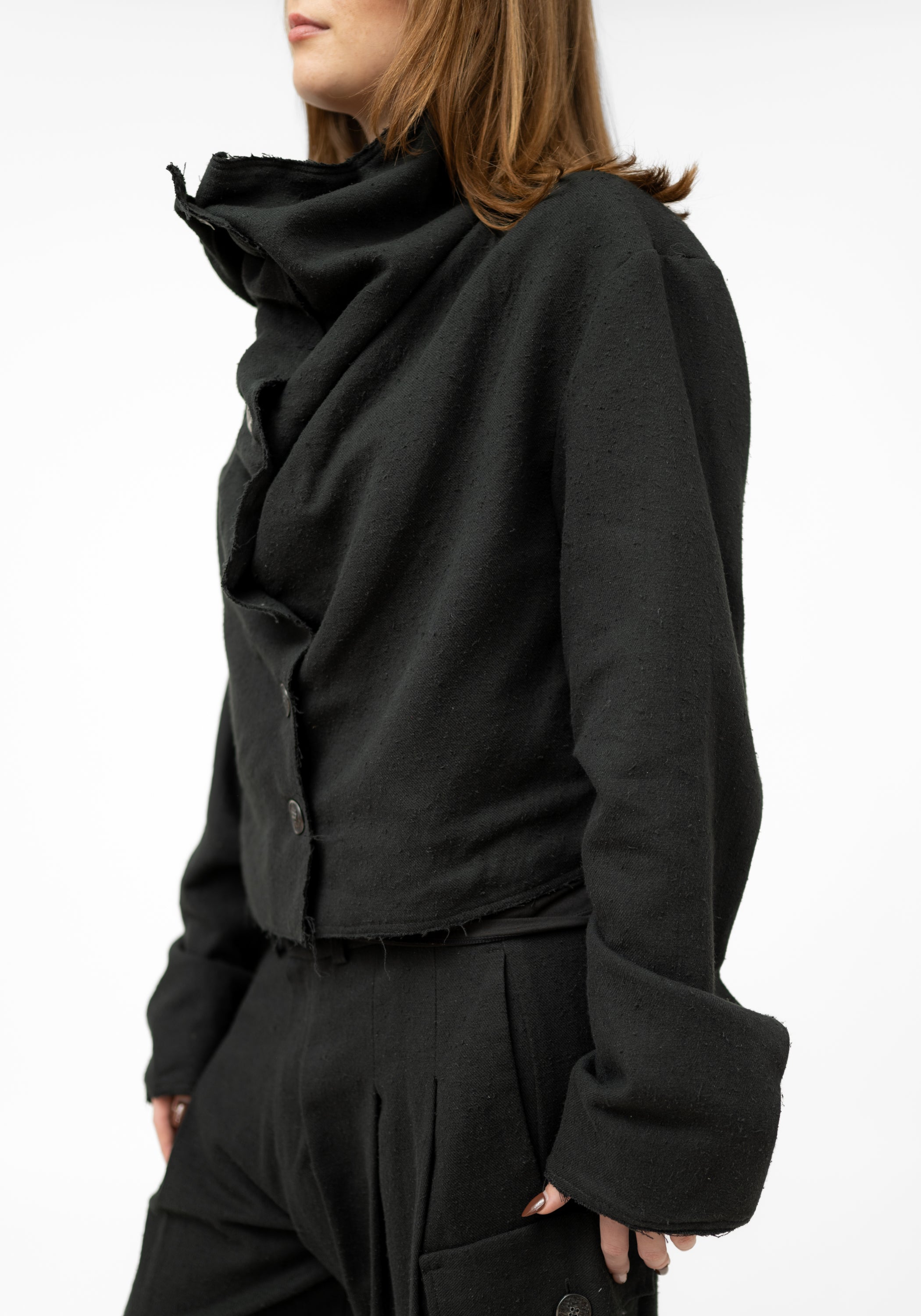 Wired Details Cropped Silk Blend Jacket